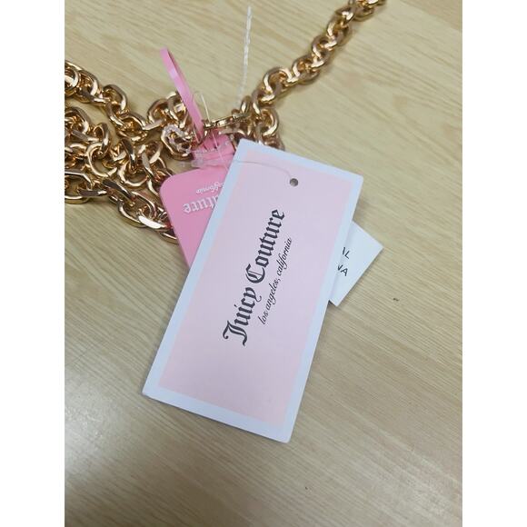 Juicy Couture Gold Logo Rhinestone Charm Chain Link Belt Size 2X NWT